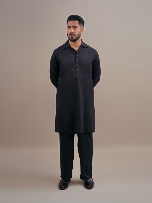 Black Kabli Cut Single Kurta