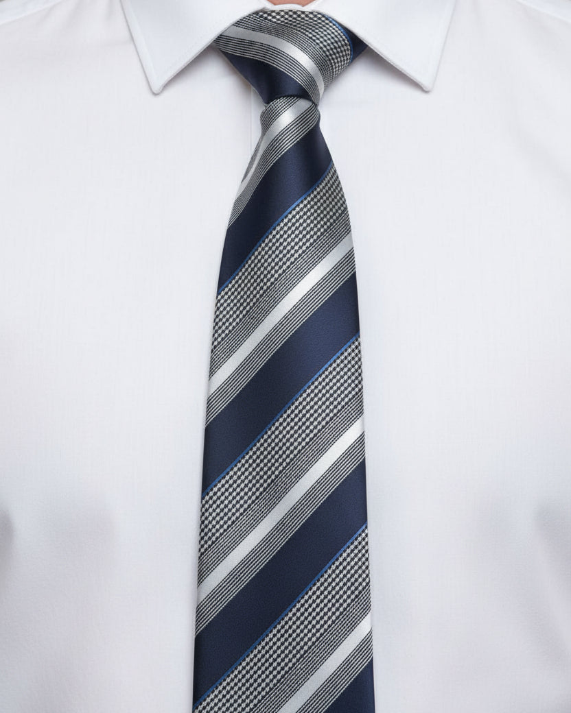 Regent Stripe Tie – Navy & Silver