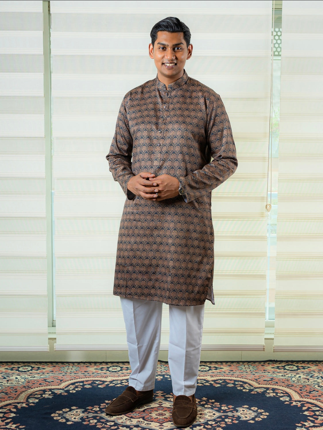 Olive Matching Patterned Kurtas